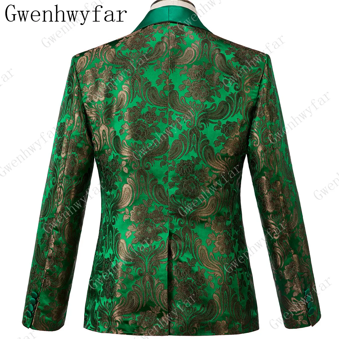 Gwenhwyfar зеленый жаккард Мужские свадебные костюмы Slim Fit жених смокинг-пиджак мужской костюм жениха Мужские костюмы с брюками Вечерние