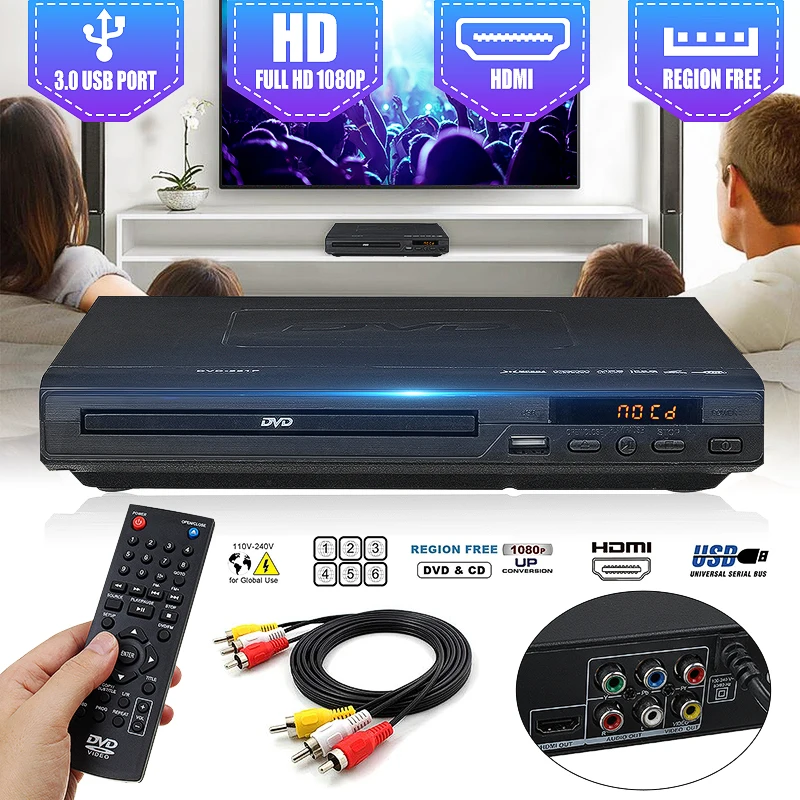

Multi System 1080P DVD Player Portable USB 2.0 3.0 DVD Player Multimedia Digital DVD TV Support HDMI CD SVCD VCD MP3 Function