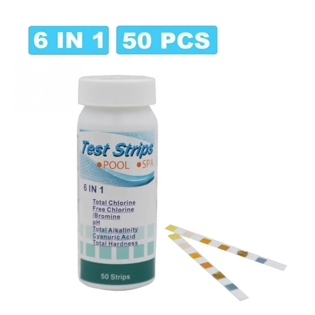 

6 In1 Acid Water Hardness Swimming Pool Spa Chlorine Test Strip Alkalinity PH Cyanuric Bromine 50PCS 6 IN 1 PH Test strips Pool