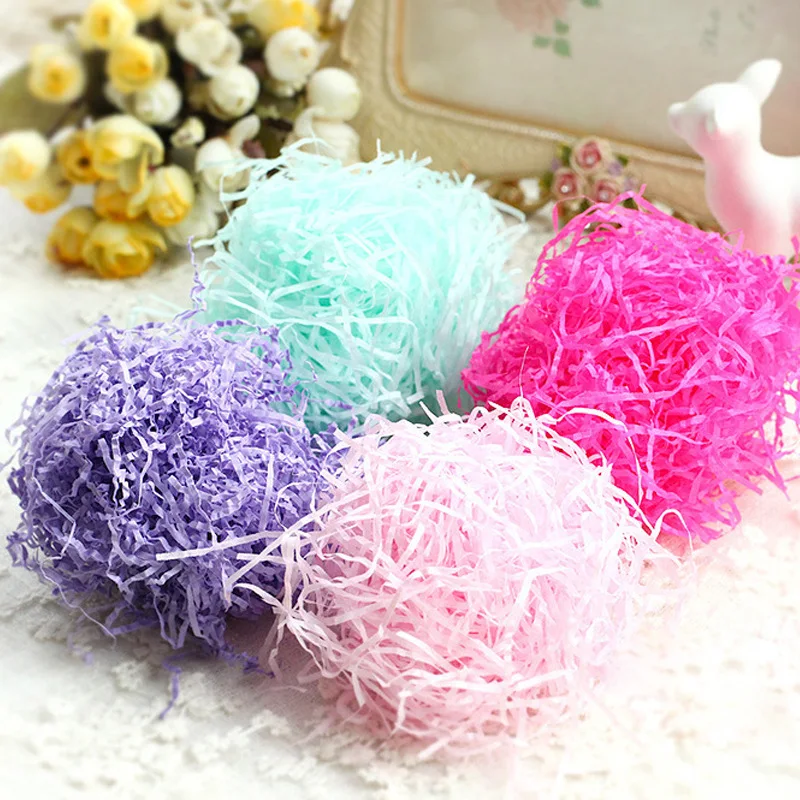 20/50g Paper Raffia Candy Boxes DIY Gift Filling Box Filler Material Colorful Shredded Crinkle Wedding Marriage Party Decoration