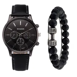 Reloj de pulsera y correa de cuero para hombre, cronógrafo de cuarzo con tres ojos, decoración informal, a la moda, novedad de 2021