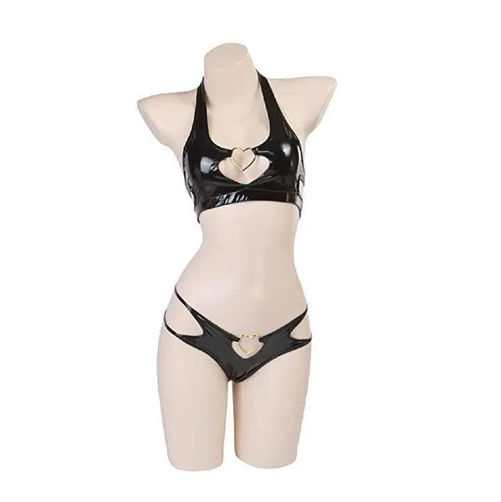 PU Leather Women Anime Bikini Swimsuit Two Piece Devil Costumes Sexy Leather Lingerie Outfit Best halloween Bodysuit for Girls Instagram - Цвет: PU Leather
