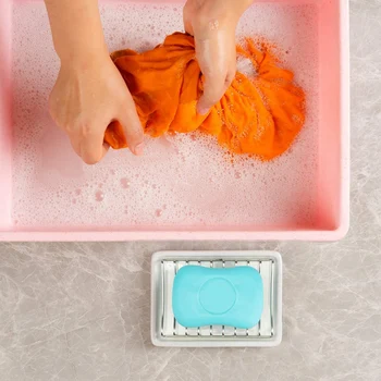 

New-Ceramic Soap Dish, Double Layer Stainless Steel Shower Soap Holder Tray with Drainage Grid and Holder for Bathroom, Tub and