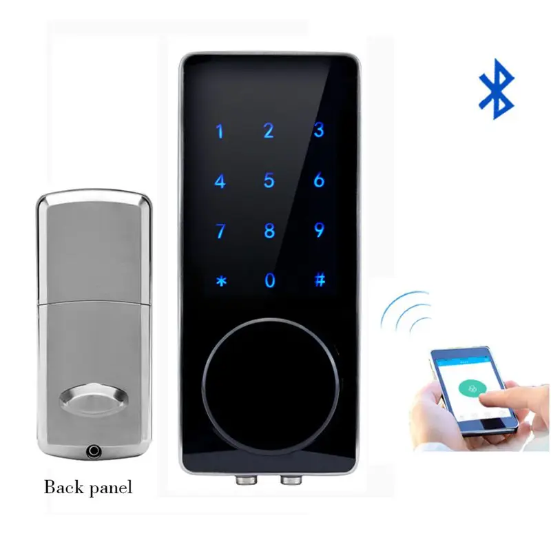 Silver Zinc Alloy Home Smart Bluetooth Electronic Press Screen Code Password Lock Deadbolt Door Lock Unlock By App Code Key