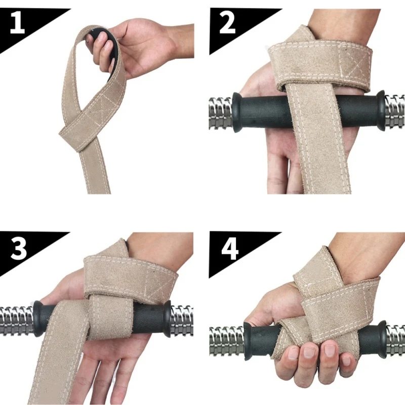 1 Pair Cowhide Leather Weightlifting Hand Belt Anti-slip Sport Fitness Wrist Wraps Support Straps Gym Lifting Grip Belts Wrist