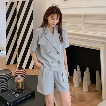 

2020 Summer Office lady Two Piece Sets Women crop top+ Pant shorts Suits Fashion Female clothes for women vetement femme