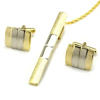 

Tie Clip and Cufflink Set for Men Classic Meter Scrub Tie Clips Cufflinks Sets Copper Tie Bar Golden Tie Collar Pin Jewelry
