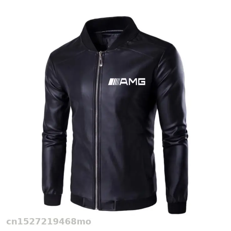 Motorcycle pu leather jacket men Casual Fashion Stand Collar For AMG Jacket Men Slim High Quality PU Leather Coats