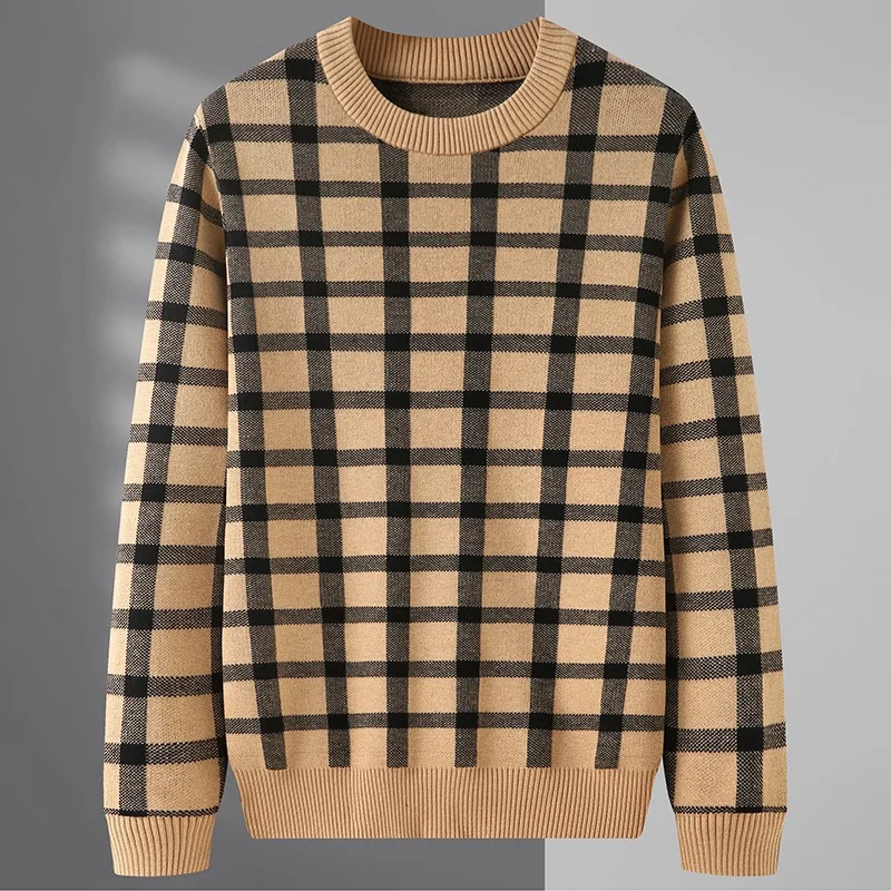 European goods autumn and winter new woolen sweater men's high-end handsome trend Plaid Pullover casual loose large sweater 3