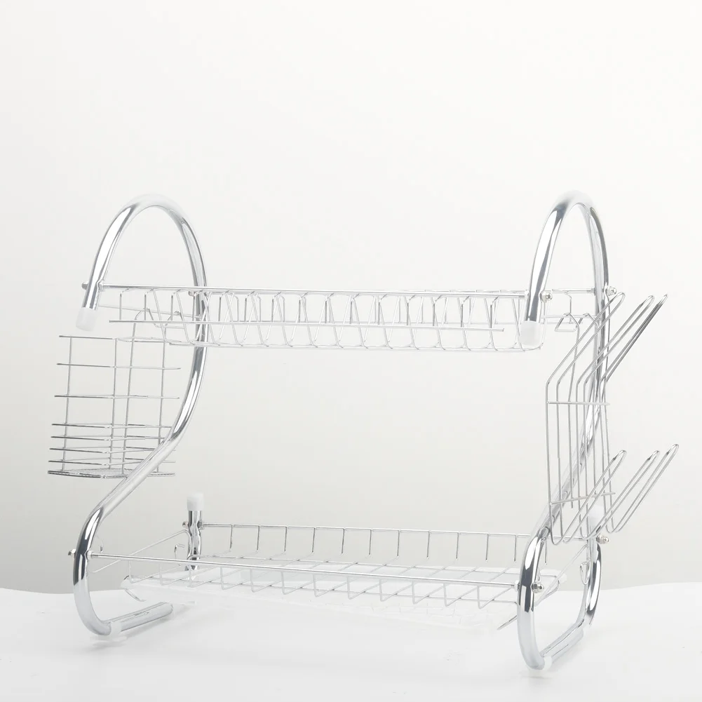 2 Tier Iron Chrome Dish Drainer Drying Rack Removable Rust Proof Utensil Holde For Kitchen Counter Storage Rack