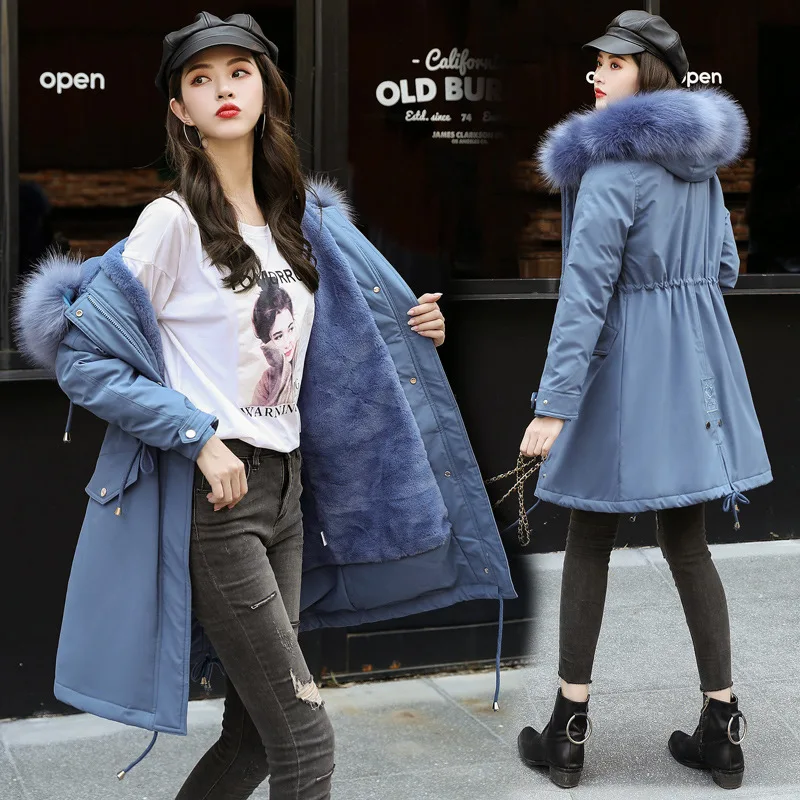 

Mid-length Cotton-padded Clothes Women's 2019 Winter New Style Liner Lambs Wool Loose-Fit Hooded down Jacket Cotton-padded Cloth