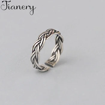 

JIANERY Romantic 925 Sterling Silver Twist Rings For Women Bohemian Vintage Jewelry Adjustable Size Finger Rings