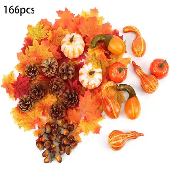 

Mixture of Artificial Pumpkins, Lifelike Maple Leaves, Realistic Acorn with Natural Cap, Pine Cones for Festival Halloween Thank