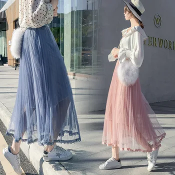 

Tulle Black Midi Skirt Lace Pleated Skirt Tutu High Waist Harajuku Skirts Womens Boho Zaful Bohemian Japanese Style