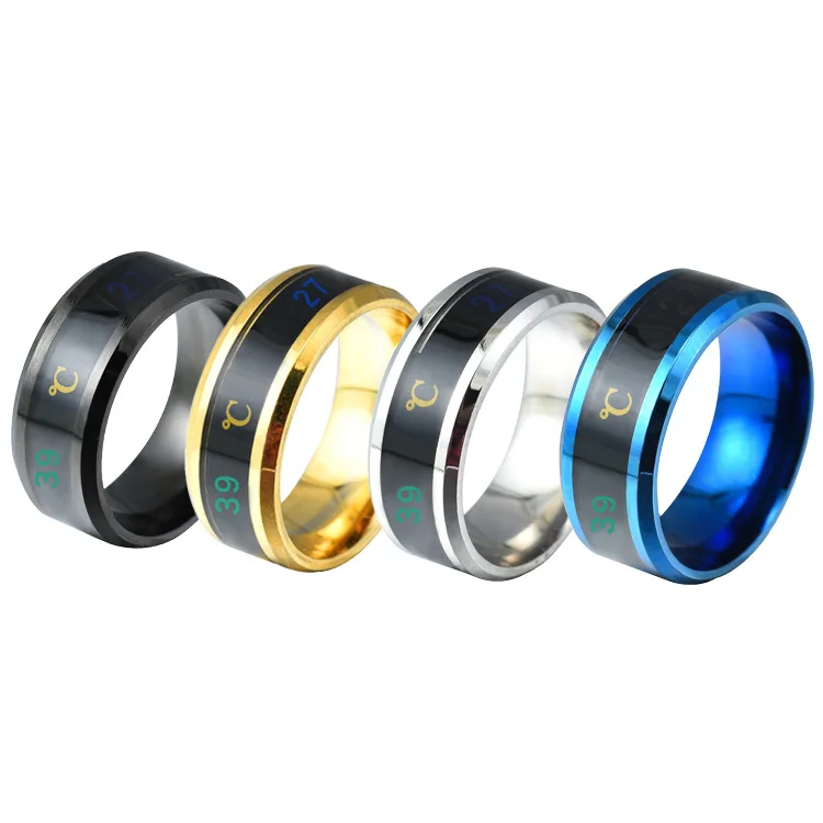 

Fashion 4 Color High QualityStainless Steel Smart temperature temperature sweetheart Ring Charming Ring Women Men Gift 2019