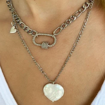 

punk stainless steel chain necklace high quality Cuban chain unique spiral clasp pendant choker men's hip-hop style neck jewelry