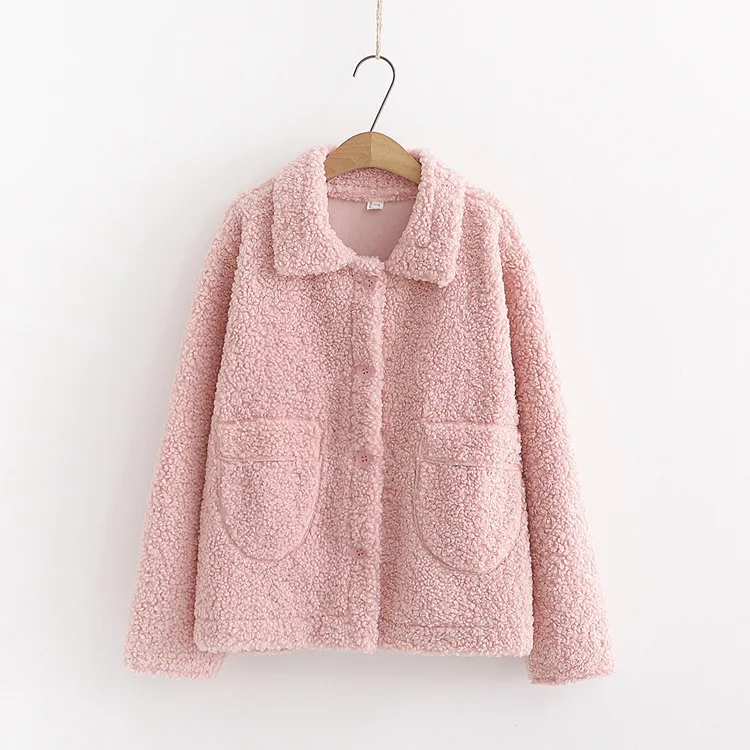 

2019 Autumn & Winter New Style Loose-Fit Fold-down Collar Straight Pocket ke li rong Long Sleeve Cotton-padded Clothes College S