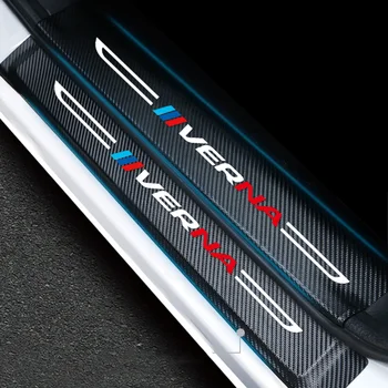 

Lsrtw2017 Carbon Fiber Leather Car Sill Sticker Threshold Mat Protector for Hyundai Verna Solaris 2010-2020 2017 2018 2016 2012