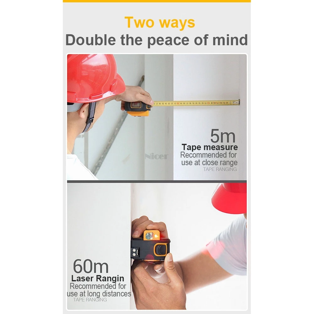 2 In 1 Laser Distance Meter Range Finder 40M 60M Laser Tape Measure Digital Retractable 5m Laser Rangefinder Ruler Survey Tool 2 In 1 Laser Distance Meter Range Finder 40M 60M Laser Tape Measure Digital Retractable 5m Laser Rangefinder Ruler Survey Tool
