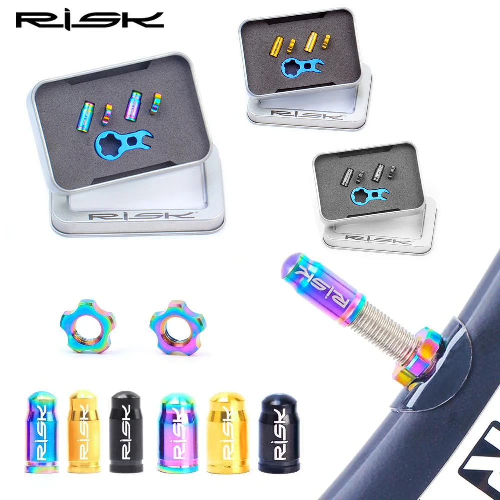 RISK FV55/AV55 Mountain Road Bike Bicycle Titanium Presta Schrader Valve Cap Nut Wrench Dust Cover