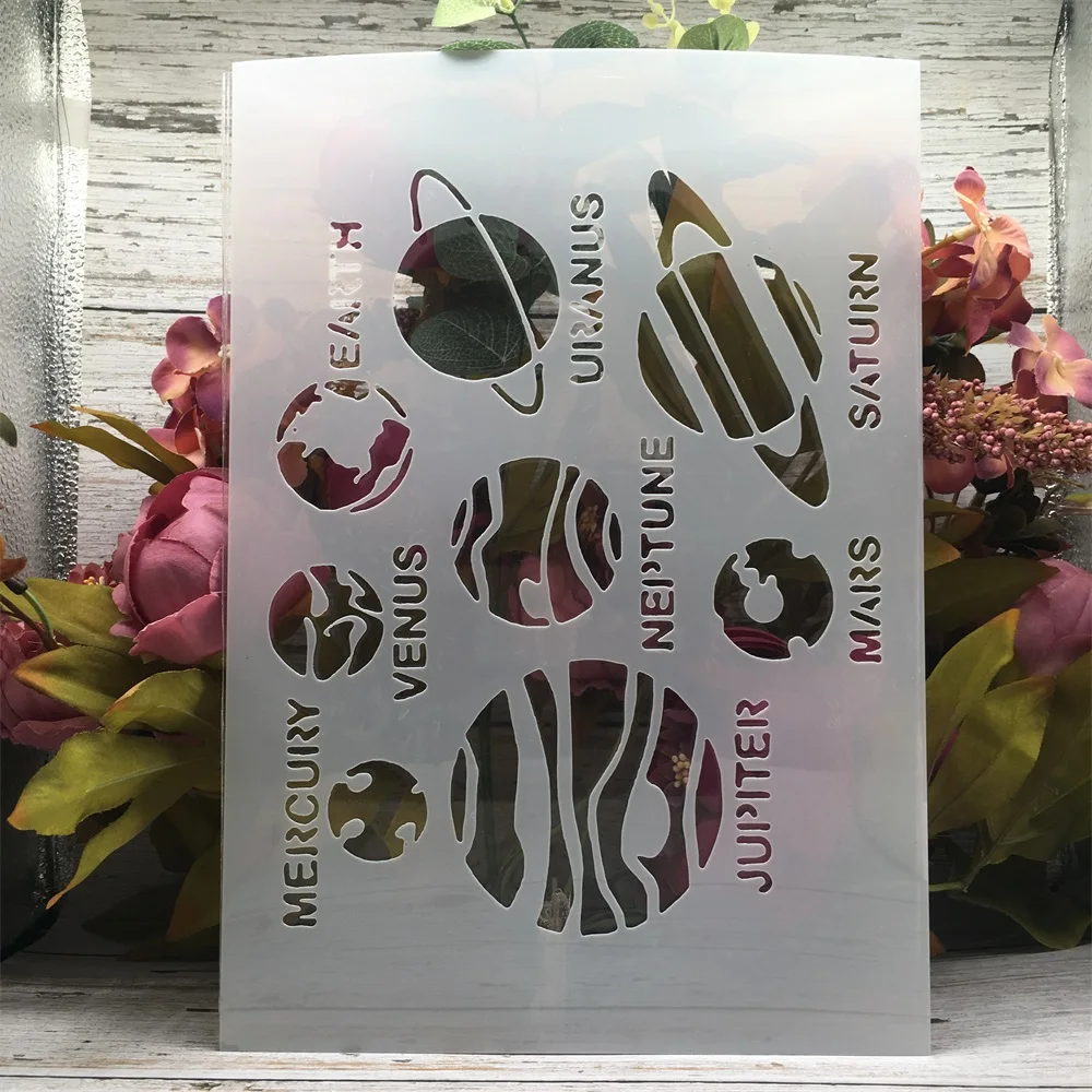 

A4 29cm Solar System Planets DIY Layering Stencils Wall Painting Scrapbook Coloring Embossing Album Decorative Template