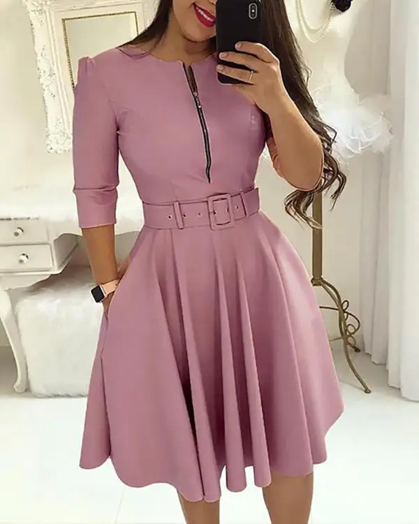Hot fashion o neck women pleated dress 