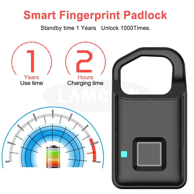 Отпечаток пальца Замок Умный Замок USB Перезаряжаемый умный без ключа Противоугонный чемодан с висячим замком дверной замок Защита от взлома электронный
