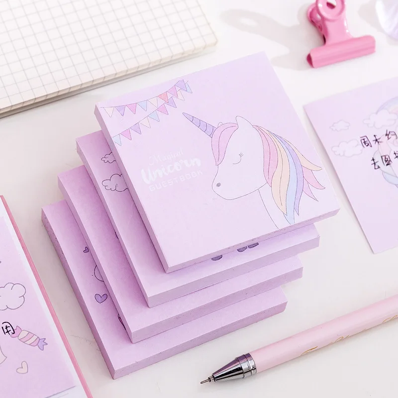 80Page Korean Cartoon Pink Cute Unicorn Sticky Notes Tearable Memo Pad Stickers Notebook School Supplies Kawaii Decor Stationery