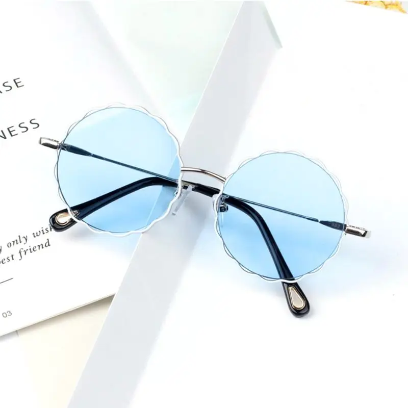Винтажные Круглые Солнцезащитные очки с подсолнухами для маленьких мальчиков и девочек, детские очки 95AB - Цвет линз: Синий