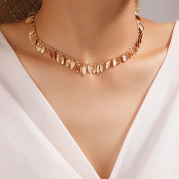 

HuaTang Boho Gold Leaves Pendant Choker Necklace for Women Water Drop Clavicle Chain Female Party Jewelry Collares on the Neck