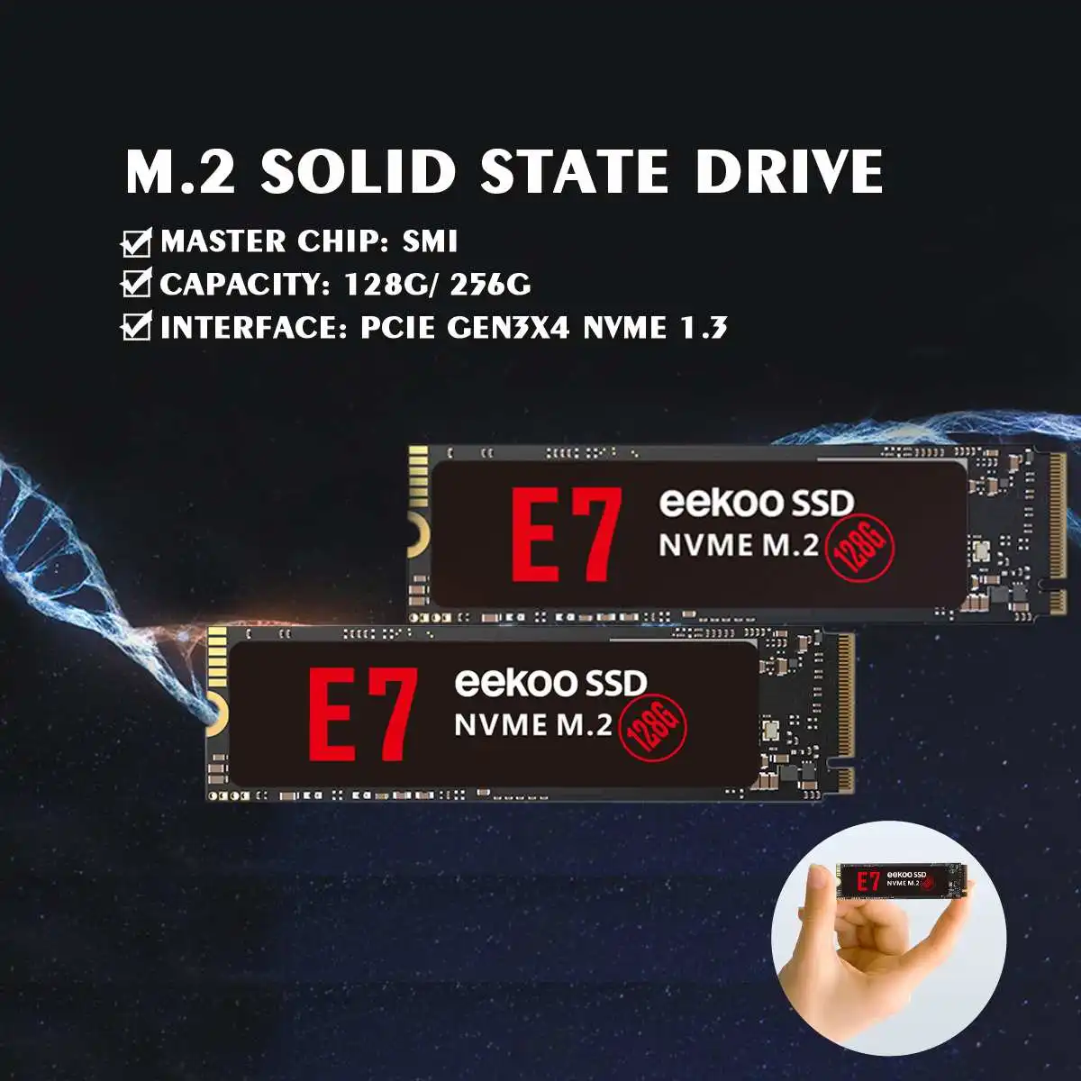 

Black EEKOO NVME 1.3 Solid State Drive PCI-E Gen3X4 Protocol M.2 128G 256G SSD Computer Memory for Desktop 80*22*2.4mm