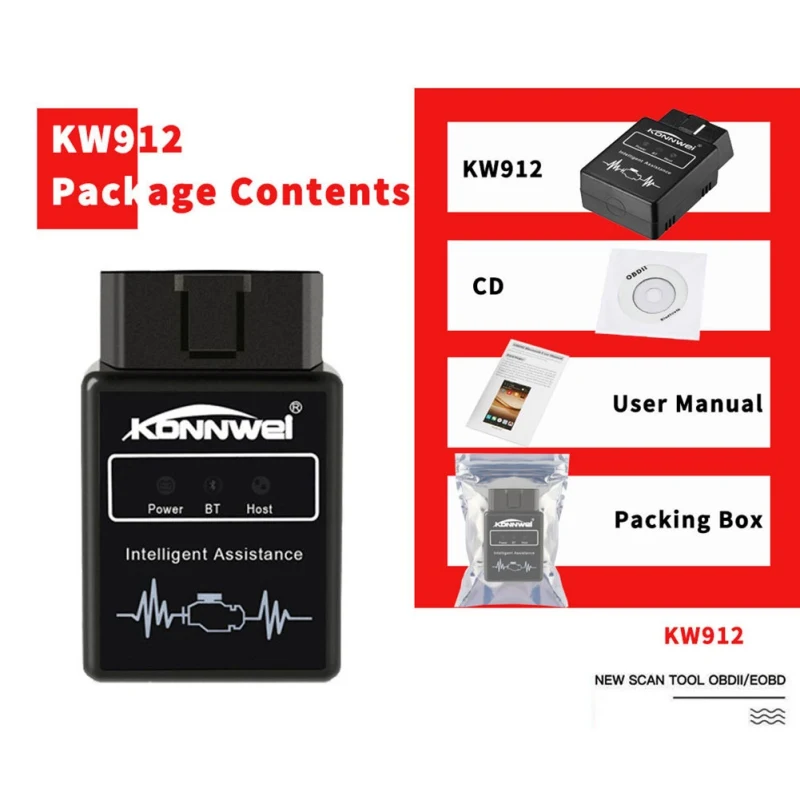 KONNWEI KW912 ELM327 Bluetooth Obd2 v1.5 Автомобильный сканер для диагностики инструмент считыватель кода сканирования OBD2 автоматический автомобильный рычаг управления, Obd2 Инструменты