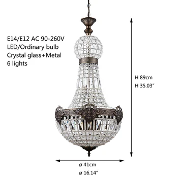 

Retro Vintage Big Round French Empire Style Led E14 Crystal Chandelier Modern 6 Lights Lustre Lamp Flush Mount Iron AC Antique