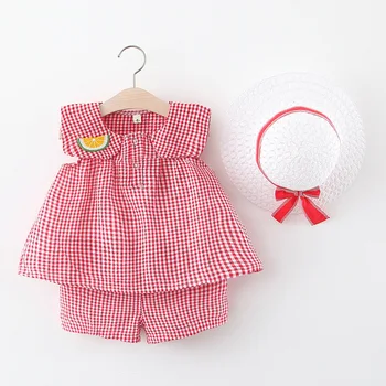 

(4 sets/lot) 2020 Summer Girl's Cothing Set Plaid 050302