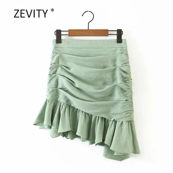 

New Women fashion solid color pleated asymmetrical skirt faldas mujer ladies back zipper vestidos chic hem ruffles skirts QUN654