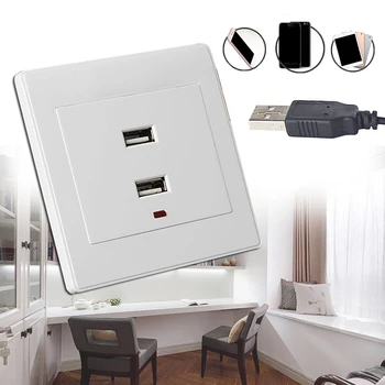 

Home Plug Wire Expansion Dual USB Wall Socket Charger AC/DC Power Adapter Socket Board Panel 220V to 5V White Safe Power Socket