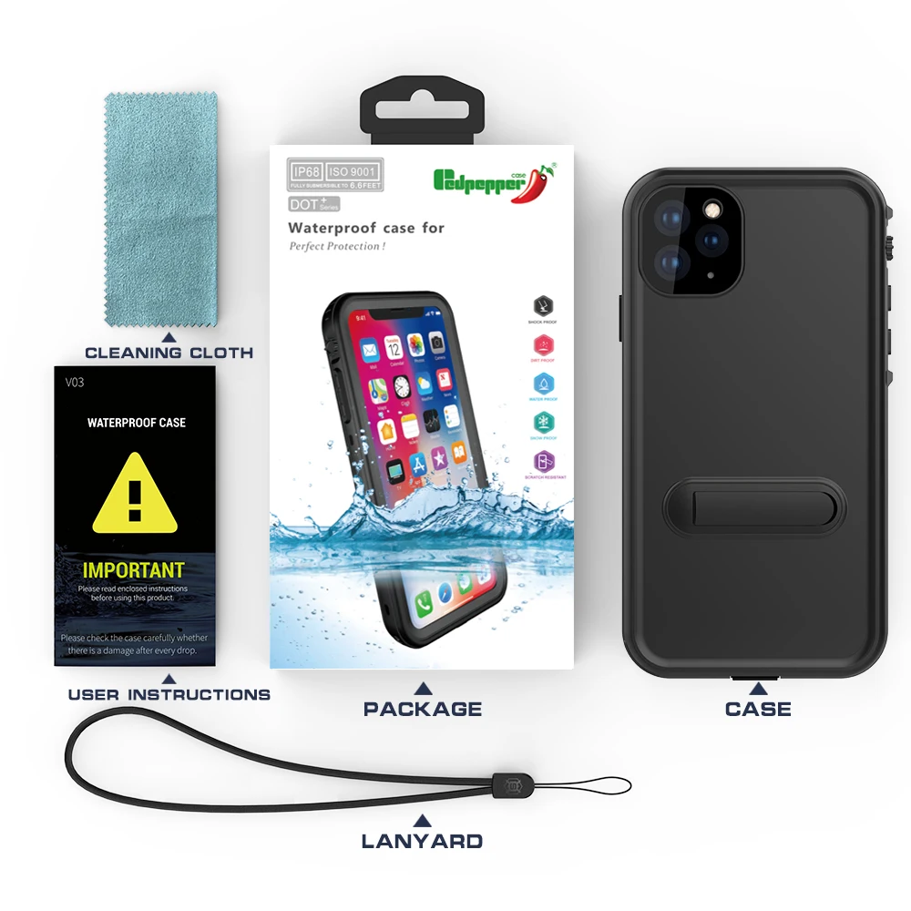 Чехол для Apple iPhone 11 Pro Max,, в горошек, с изображением Красного перца, IP68, водонепроницаемый, для дайвинга, под водой, PC+ TPU, защитный чехол
