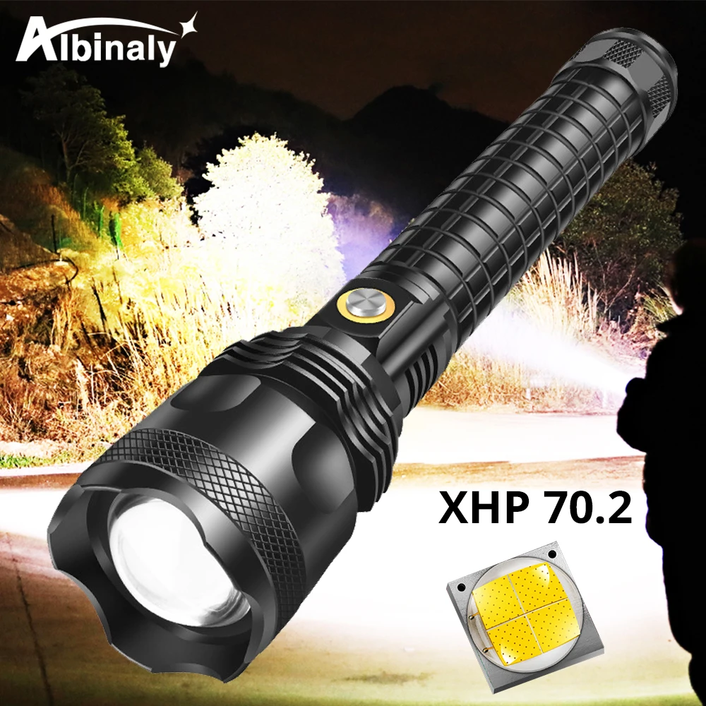 

XHP70.2 LED Flashlight Super bright waterproof LED Torch 3 lighting modes Telescopic zoom Camping light Powered by 26650 battery