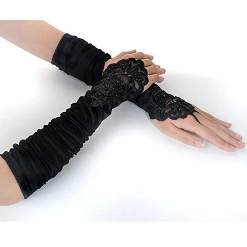 Lace Appliques Beads Bridal Gloves Long Elbow Length Fingerless Wedding Gloves Bride Accessories lace gloves wedding dress gloves