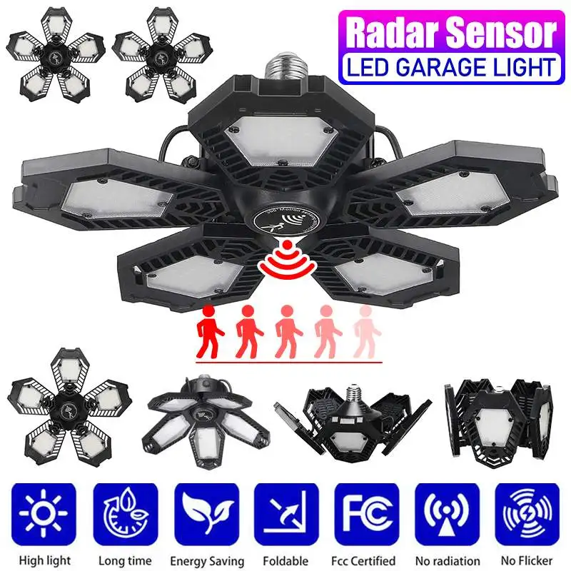 

6 Adjustable Panels LED Garage Light E26/E27 Deformable 120W Ceiling Light Warehouse Lighting Bulb Deformable For Home Workshop