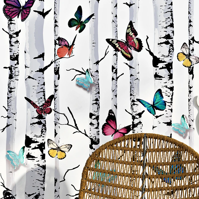 

Birch Silver Rustic Tree Wall Papers Home Decor Personalized Butterfly Wallpaper For Living Room Bedroom Restaurant Room Walls