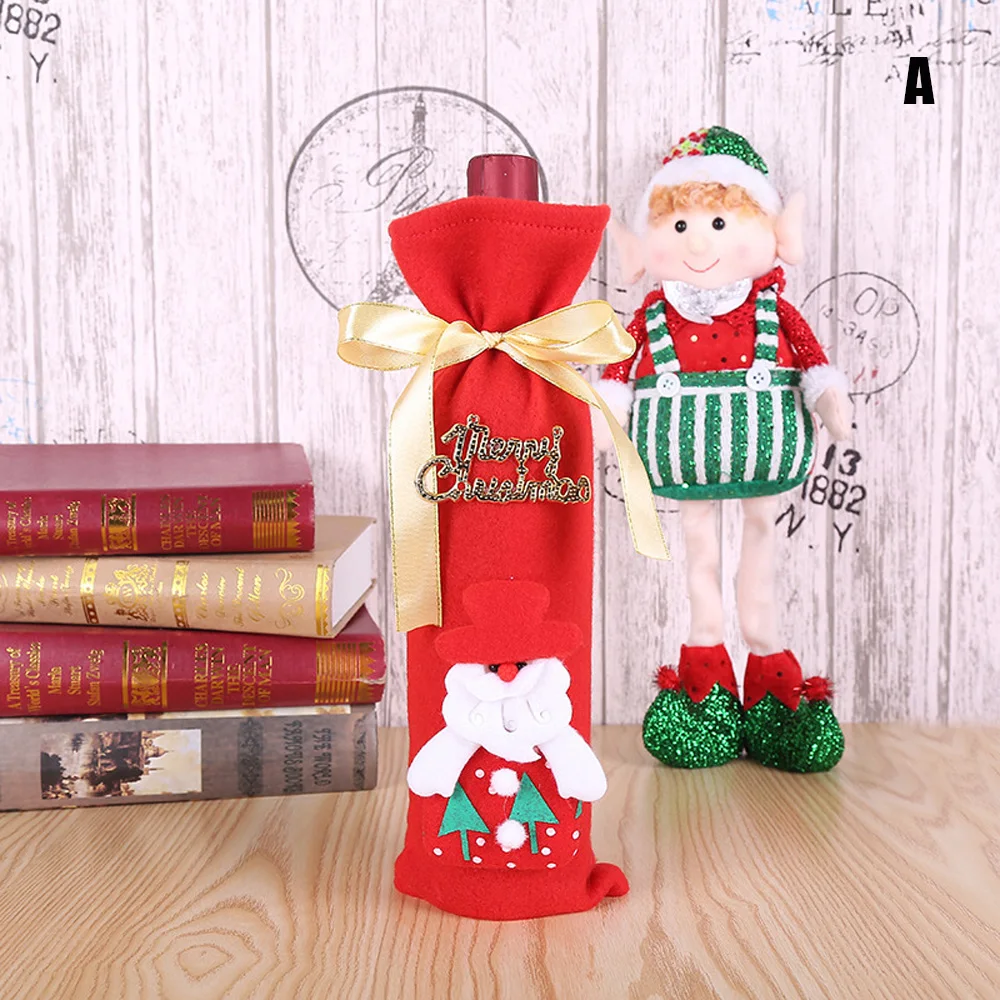 Крышка для бутылки с красным вином сумки украшения Санта Клаус Снеговик Рождество Упаковка Мешок Счастливого Рождества украшение для дома - Цвет: 1