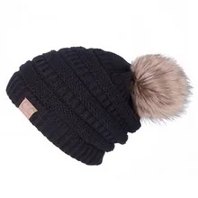 Теплая плюшевая Толстая вязаная шапочка Повседневная Милая