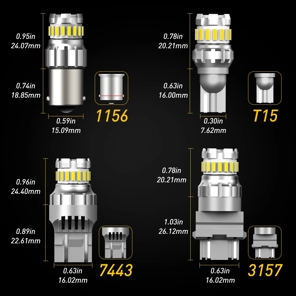 2PCS 1156 BA15S 1157 BAY15D LED  Canbus T15 T20 7443 7440 W21/5W P27/7W T25 3157 P21W ڵ  DRL  12V