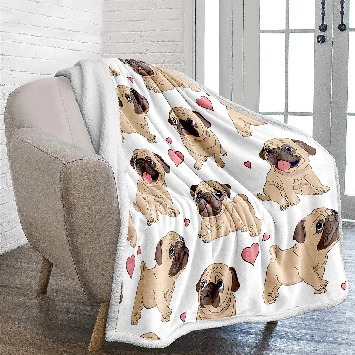 3D Print Sasuke Pug Plush Throw Blanket Sherpa Fleece Bedspread Blanket Vintage Bedding Square Picnic Wool Soft Blanket