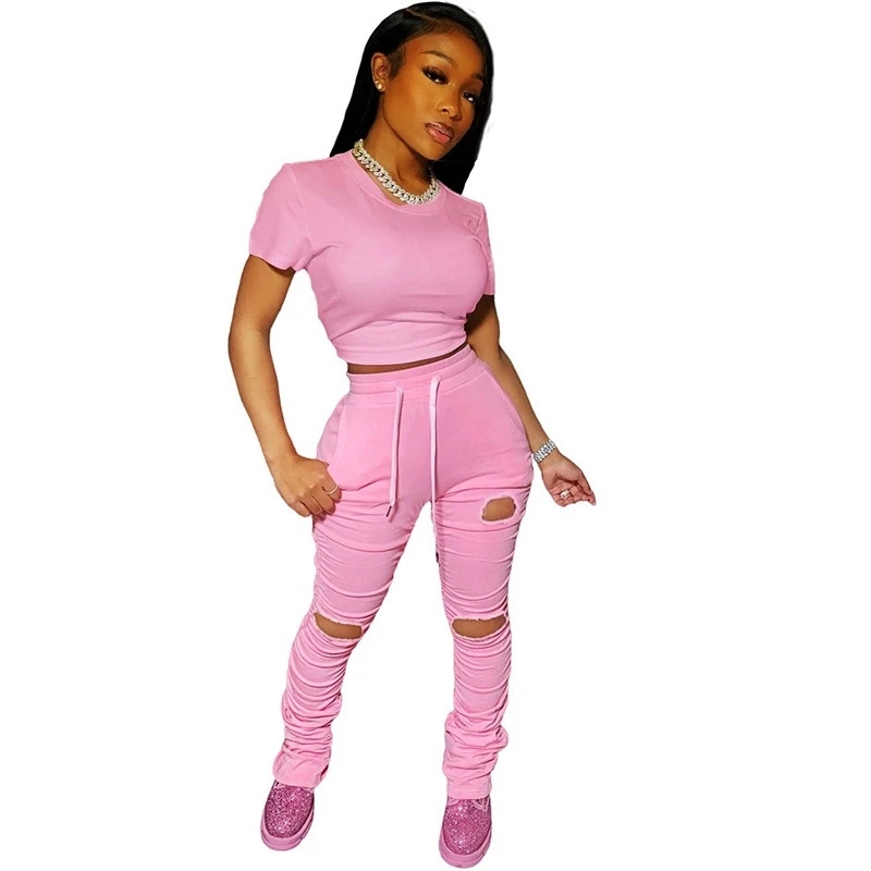 2 Piece Jogger Set Women Tracksuit Casual Summer Crop Top and Stacked Pants Sweatpants Set Women Two Piece Outfits Matching Sets 2 Piece Jogger Set Women Tracksuit Casual Summer Crop Top and Stacked Pants Sweatpants Set Women Two Piece Outfits Matching Sets