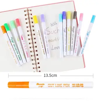 

8/12 Colors Metallic Marker Pens Gift Card Writing Drawing Pens Double Line Outline Pen Journaling Poster Making Artist Supplies