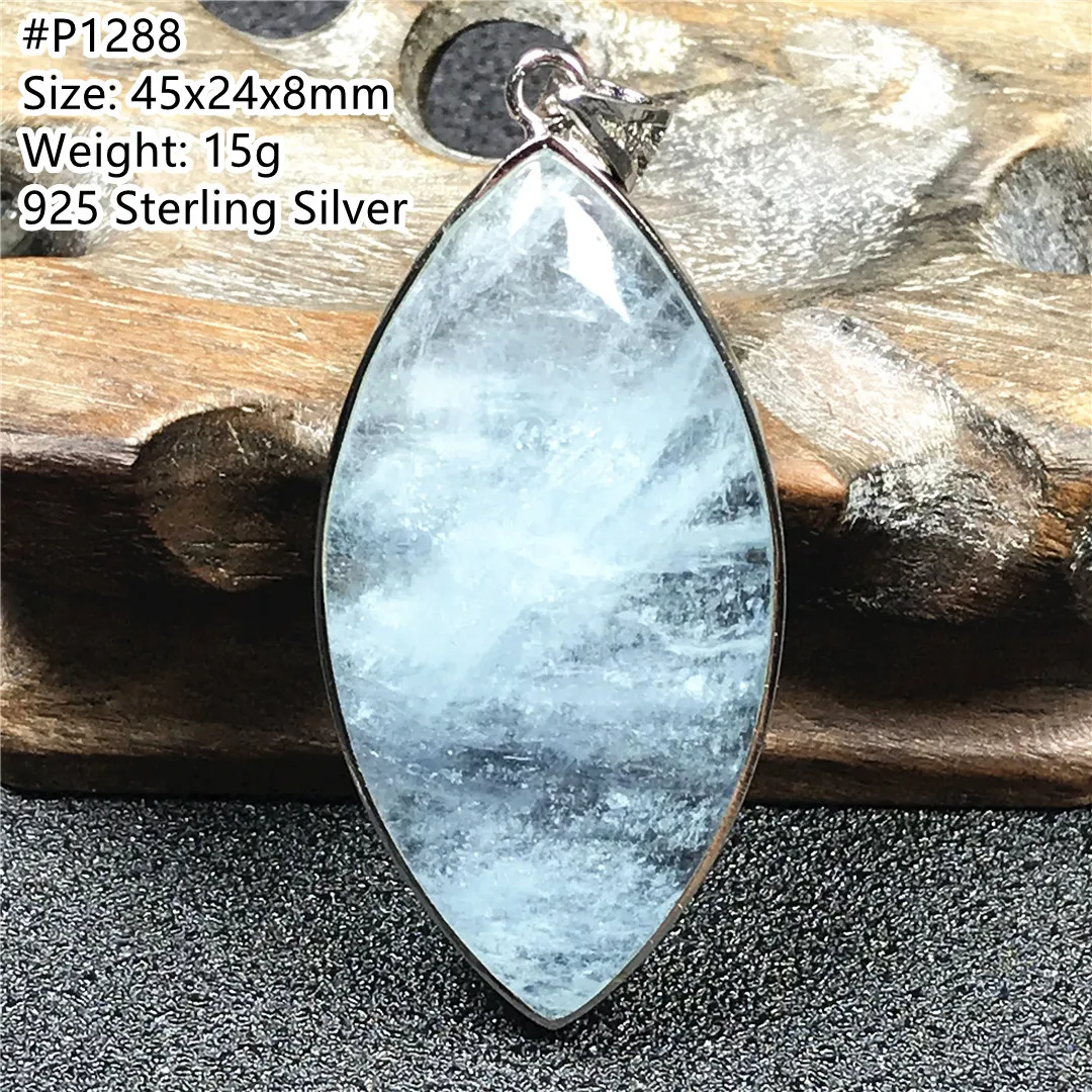 

Natural Ocean Blue Aquamarine Crystal Pendant For Women Lady Men Luck Gift 45x24x8mm Beads Healing Gemstone Silver Jewelry AAAAA