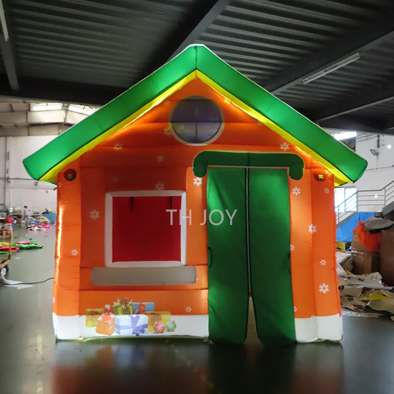 

free air ship to door,4x3m Inflatable Christmas House, LED lighting outdoor inflatable santa grotto cube tent