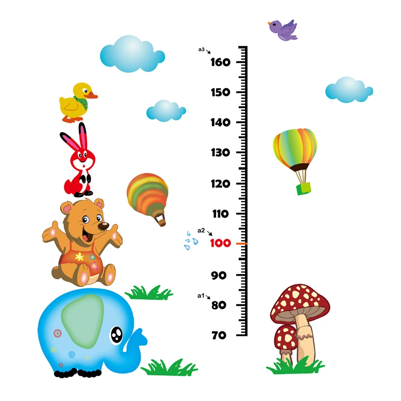 Cartoon animals height ruler Wall Stickers Living Room kids for Bedroom Decor Art Mural Furniture Eco-friendly Wall Decals